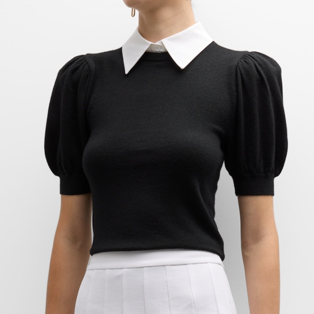 Alice + Olivia Black Chase Puff Sleeve Blouse